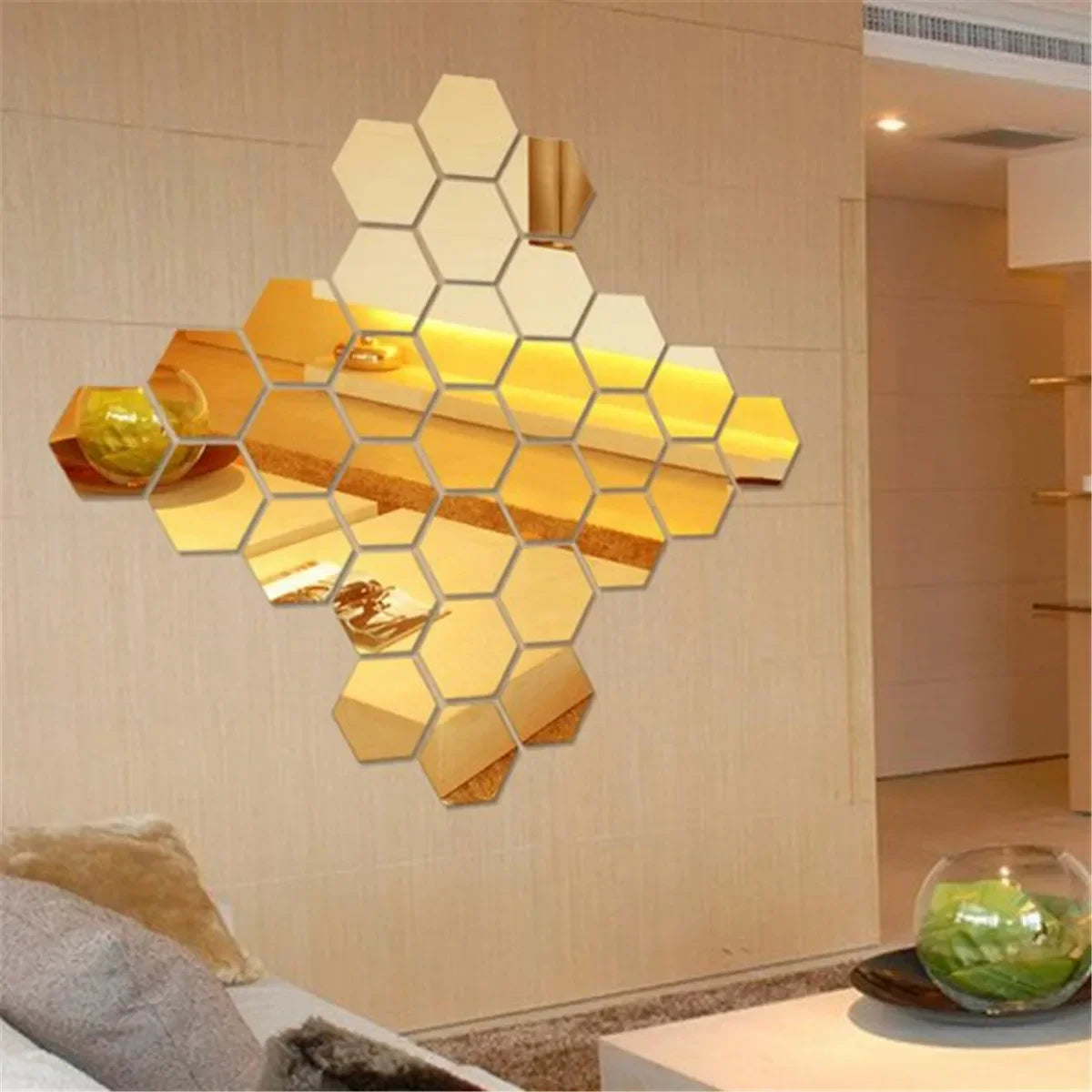 3D Hexagon Acrylic Mirror Wall Stickers