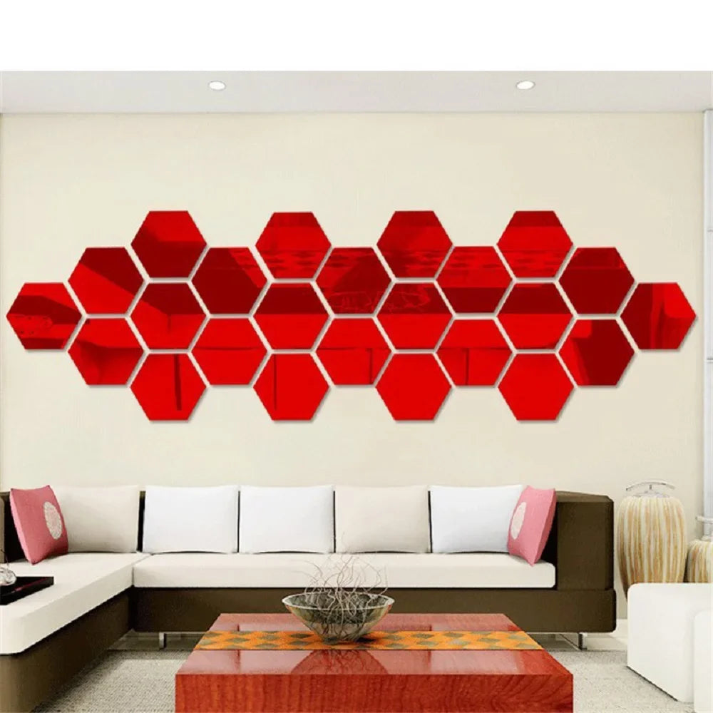 3D Hexagon Acrylic Mirror Wall Stickers