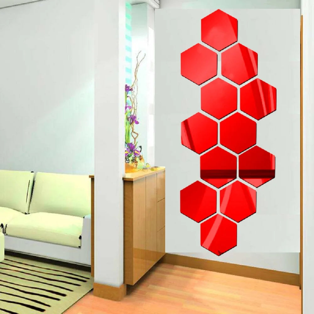 3D Hexagon Mirror Wall Stickers