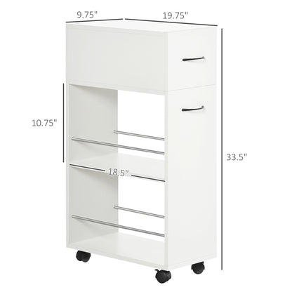 6.25" x 20.5" x 28.25" Rolling Narrow Bathroom Side Storage Cabinet