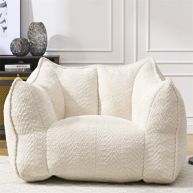 Compressed Plush Bean Bag Sofa Couch- High-Resilience Foam Filled, Ultra-Soft Boucle Lounge Chair For One Or Two People, Cozy Living Room Seating For Reading, Gaming & Relaxing, Space-Saving Vacuum