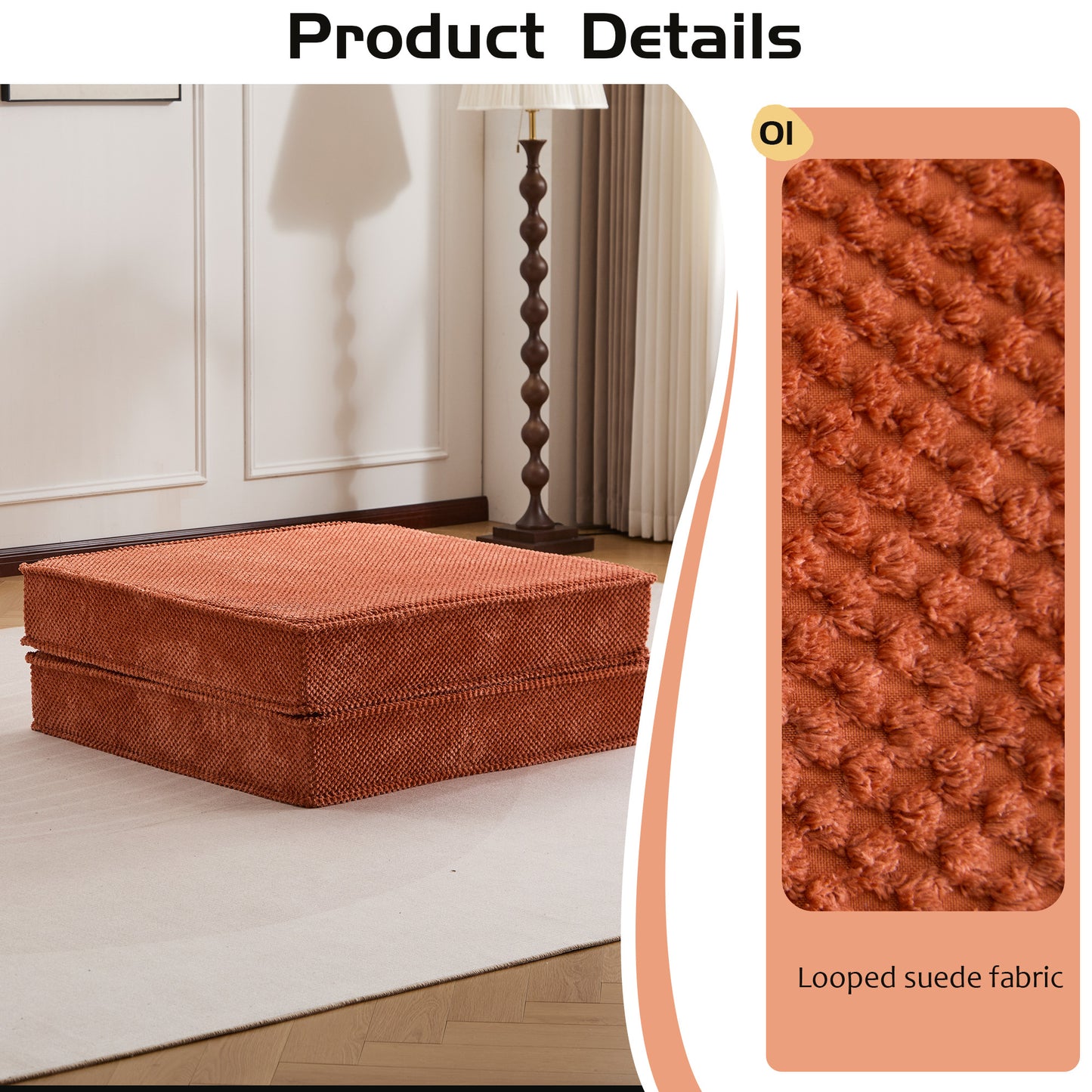 Compression Mahjong Sofa,Convertible Floor Sofa Bed,DIY Boneless Modular Sectional Sofa,No Assembly Required,Circle Fleece Fabric,1 Ottoman,Orange