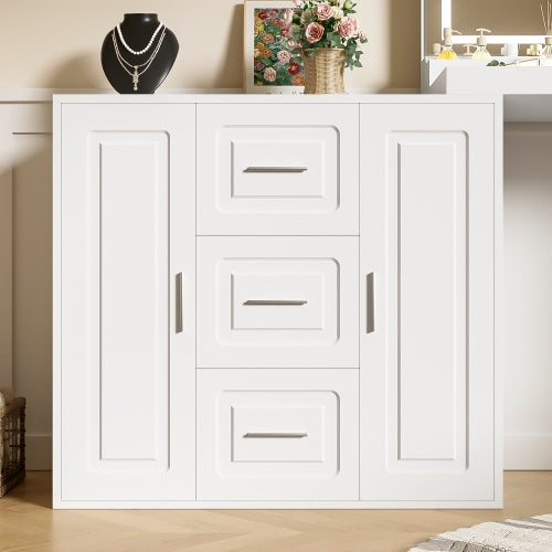 59Makeup Vanity Desk With Mirror, Vanity Mirror With Lights, Dressing Table With 3 Drawers And 2 Cabinets, Vanity Table With Storage Shelves For Bedroom, White