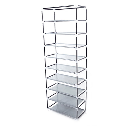 Narrow Shoe Rack With Nonwoven Fabric Covers 10 Tiers Tall Shoe Rack For Closet Entryway Sturdy Shoe Rack Organizer Holds 20-27 Pairs Free Standing Shoe Storage Cabinet Grey