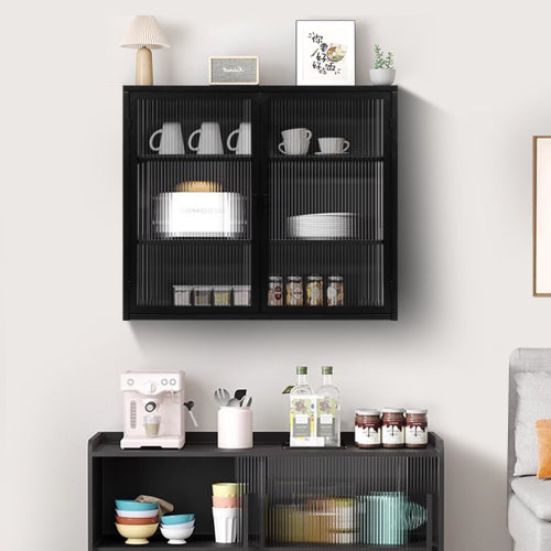 Mueble de Pared Moderno de Dos Puertas con Puerta de Cristal con Tres Niveles de Almacenamiento para Entrada, Sala de Estar, Baño, Comedor, Negro No Disponible Plataformas- Temu