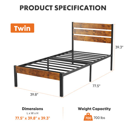Metal Platform Bed Frame - Mattress Foundation With Headboard And Footboard