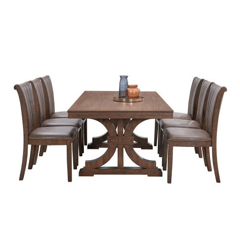 78.74 Mesa Rectangular de Roble de Goma para 6-8 Personas con Base de Caballetes de Madera, Mesa de Madera para Cocina de Estilo Moderno de Mediados de Siglo, Mesa de Cena para Comedor, Sala de Estar, ROBLE