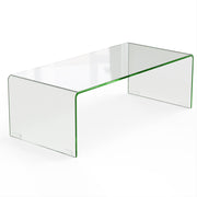 Mesa de café de vidrio de 42,5 x 20 x 14 pulgadas con bordes redondeados para sala de estar