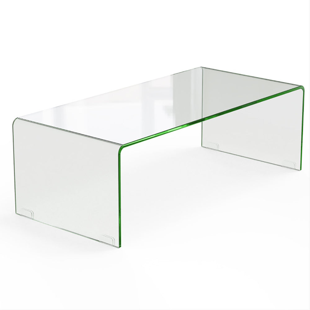 Mesa de café de vidrio de 42,5 x 20 x 14 pulgadas con bordes redondeados para sala de estar