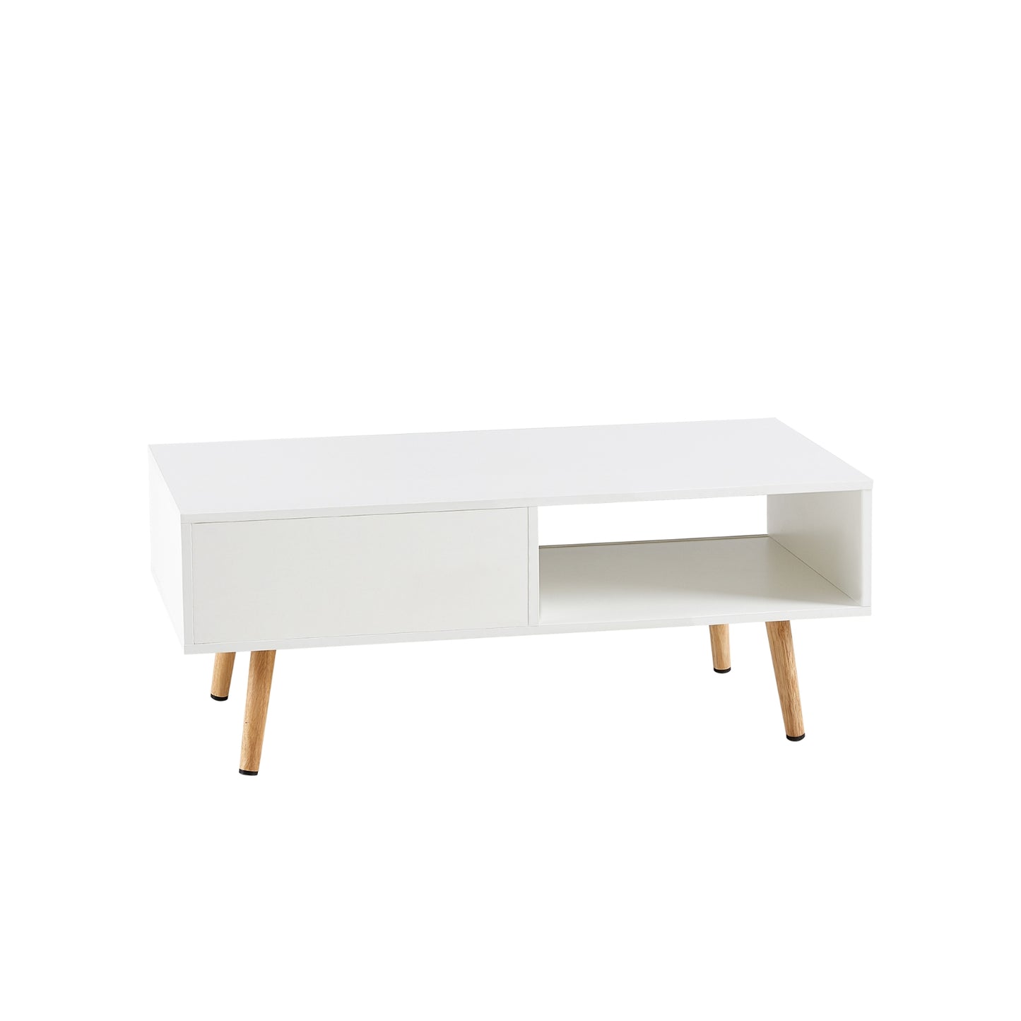 Rattan Coffee Table With Sliding Door And Solid Wood Legs - Modern Living Room
