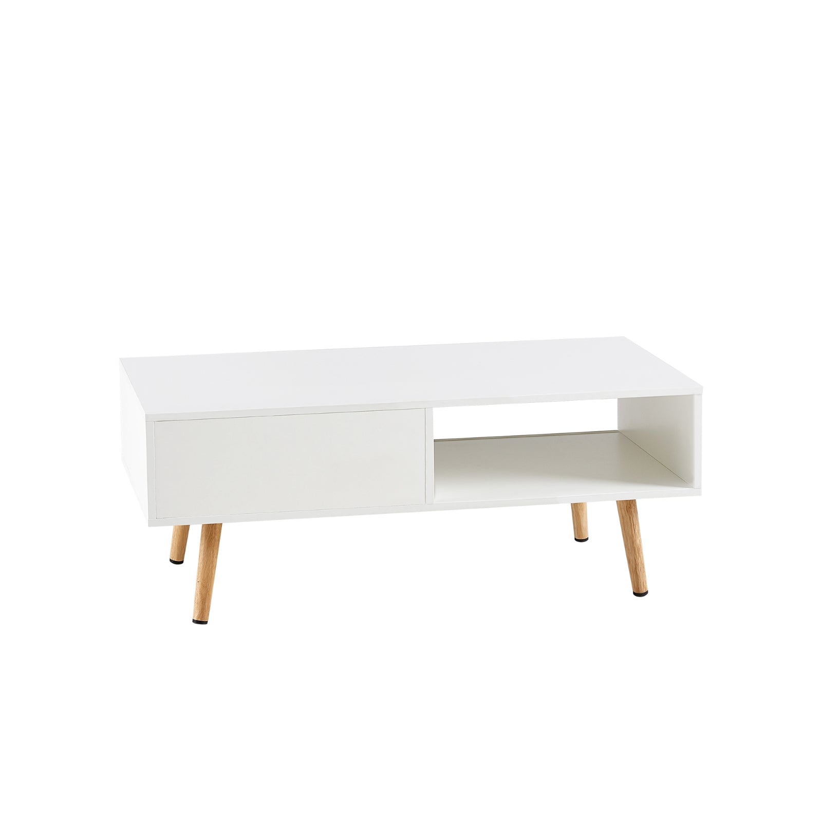Mesa de Café de Ratán con Puerta Corredera y Patas de Madera Maciza - Sala de Estar Moderna