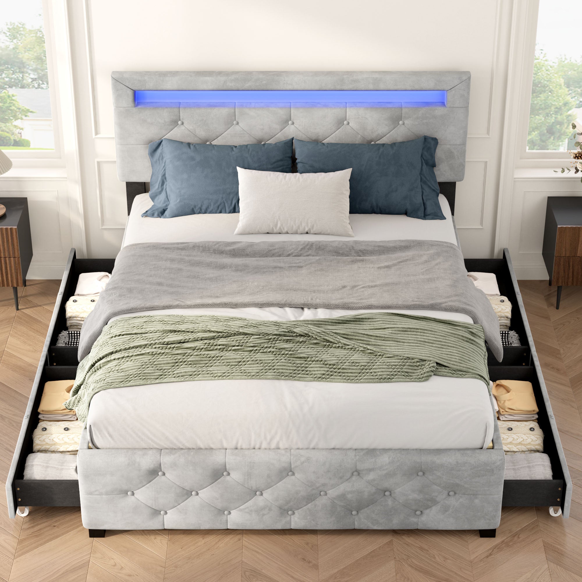 Velvet Platform Storage Bed