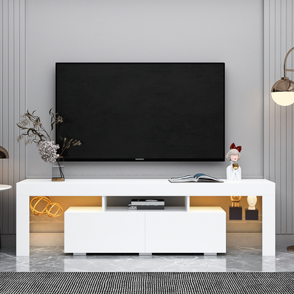 Modern White TV Stand, 20 Colors LED TV Stand W Remote Control Lights