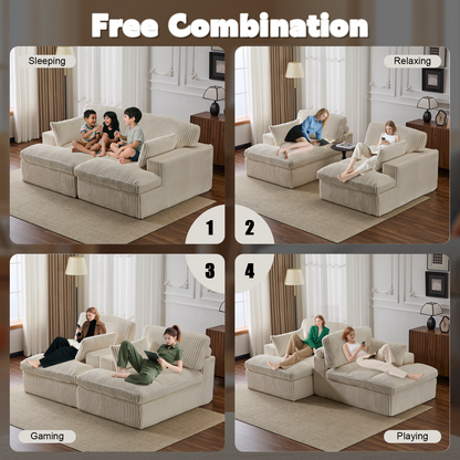 Double Chaise Lounge Chair Indoor,Oversized Upholstered Sleeper Cloud Couch,Deep Seat Luxury Sofa Bed,Sectional Sofa Chaise Love-seat,Corduroy Reading Chair For Living Room,No Assembly Required,White
