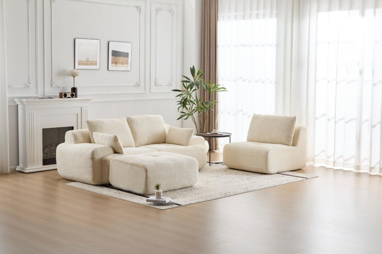 Sofá Comprimido de Espuma de Memoria Moderna, Sofás Modulares Seccionales Grandes para Sala de Estar, Sofá Seccional Modular Amigable con Mascotas Tipo Nube, Tela de Corduroy, Loveseat Extra Profundo, Sin Ensamblaje Requerido, BEIGE