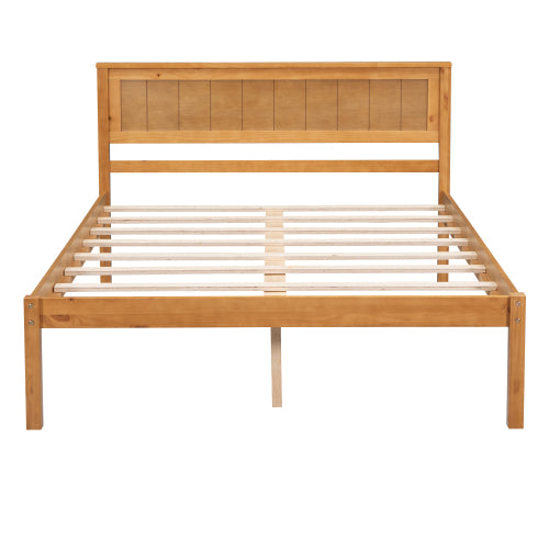 Platform Bed Frame With Headboard, Wood Slat Support, No Box Spring Needed, Full, Oak