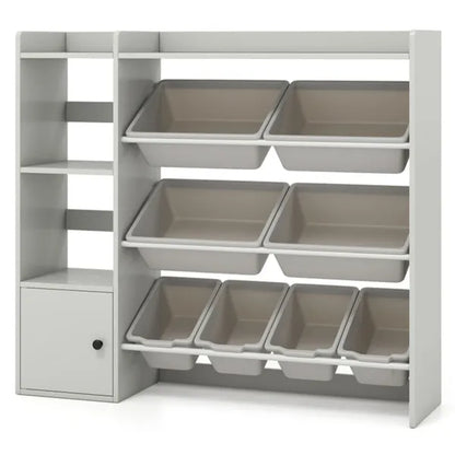 Kids Toy Organizer (Grey) - 44"x12"x39.5", 8 Storage Boxes, Open Shelves+Cabinet.