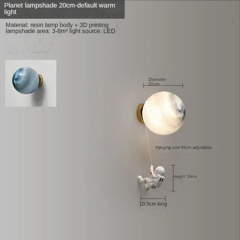 A 20cm resin decorbites astronaut moon wall lamp with 3d printed surface and warm led lighting for kids bedroom decor