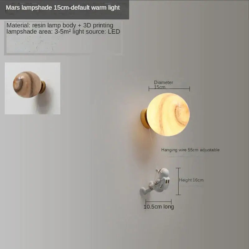 3d astronaut moon wall lamp with warm-toned resin lampshade and led light source by decorbites for kids bedroom decor