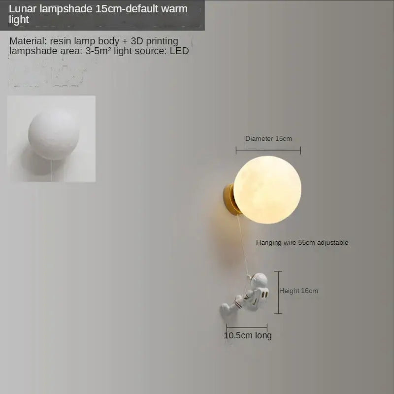 A white resin decorbites astronaut moon wall lamp with a 3d-printed astronaut and warm led light for kids bedroom