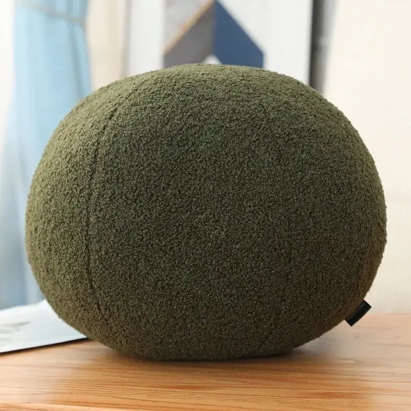 Olive green spherical plush cushion with soft textured fabric in decorbites 3d flower nordic cushion set for living room decor