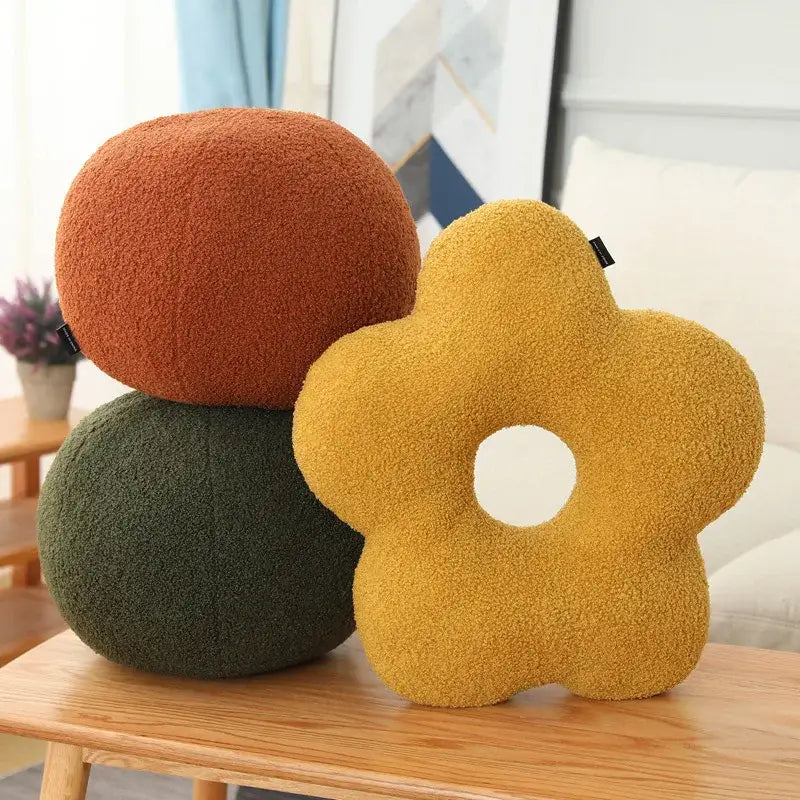 Yellow fuzzy flower shaped pillow with central hole from decorbites 3d flower nordic cushion set for living room decor