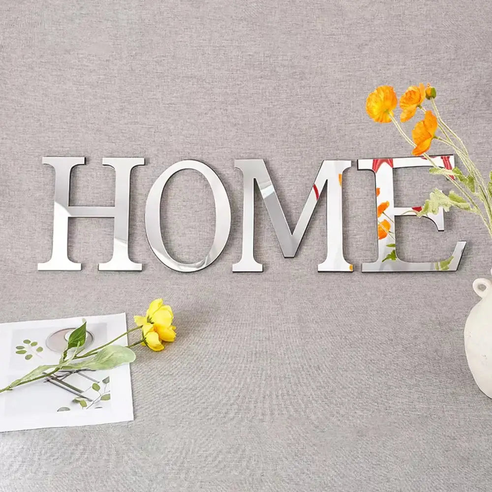 Silver mirrored home wall stickers with reflective letters and floral design decorbites 20cm gold for living room decor