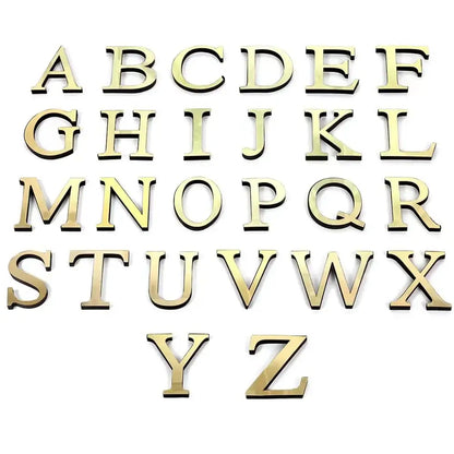Gold-colored 3d mirror letters wall stickers by decorbites 20cm for elegant living room decor