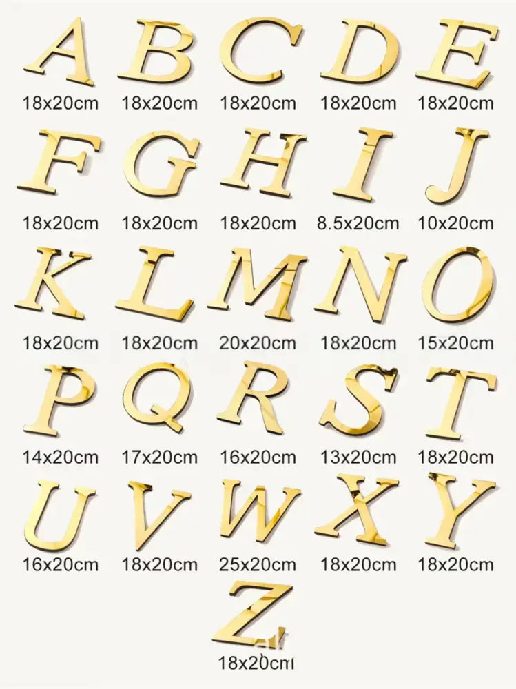 Gold-colored 3d acrylic mirror letters wall stickers in various sizes decorbites 20cm gold for living room decor