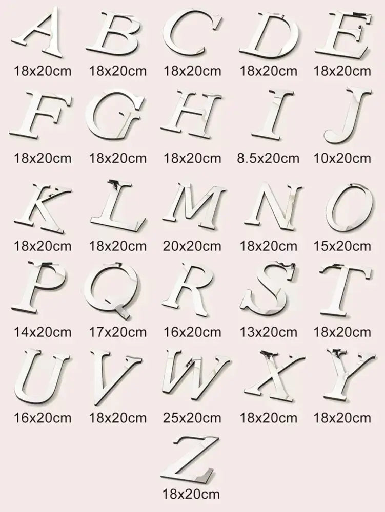 Silver metallic mirror letters wall stickers with glossy finish for living room decor by decorbites 20cm gold series