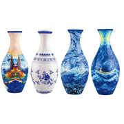 Four colorful 3d puzzle vase curved puzzle designs in a building set featuring castle, porcelain, and wave motifs