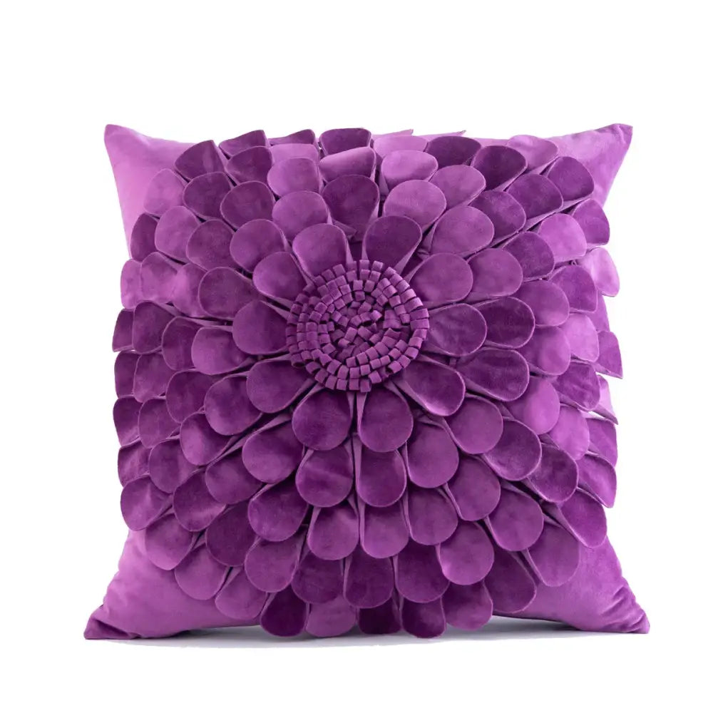 Purple velvet flower pillow with three-dimensional floral design for decorbites 3d velvet pillow covers and living room decor