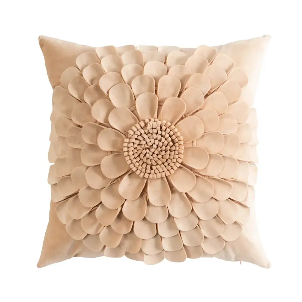 Beige velvet flower pillow cover with 3d layered petals and textured center for decorbites 3d velvet pillow covers living room decor