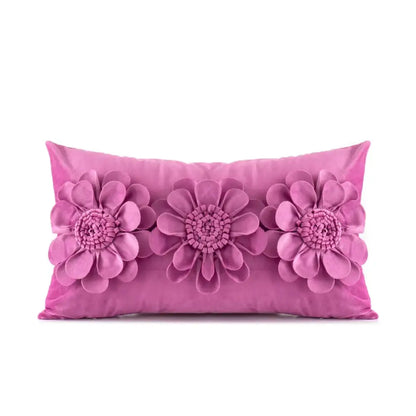 A vibrant fuchsia velvet flower pillow with three 3d embroidered flowers for decorbites 3d velvet pillow covers