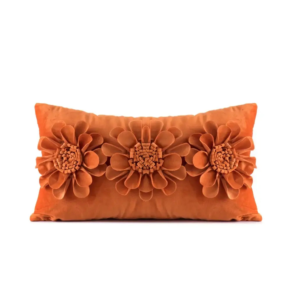 Orange velvet rectangular velvet flower pillow with 3d embroidered flowers matching pillow covers for living room decorbites