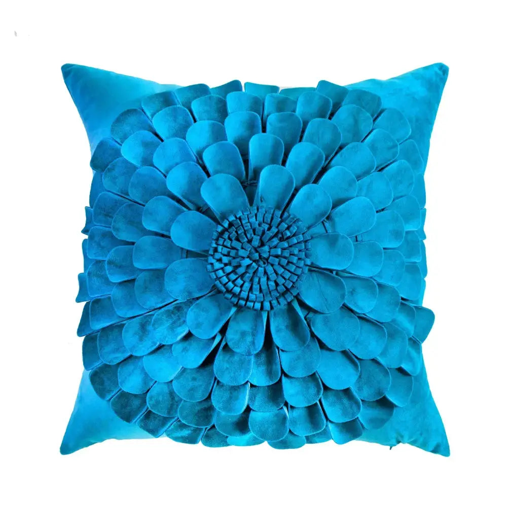Vibrant turquoise decorbites 3d velvet velvet flower pillow with three-dimensional layered petal design for living room decor