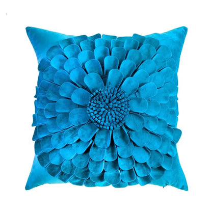 Vibrant turquoise decorbites 3d velvet velvet flower pillow with three-dimensional layered petal design for living room decor