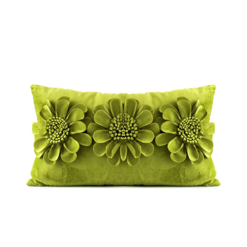 Lush lime green velvet flower pillow with 3d embroidered flowers pillow covers by decorbites for living room decor