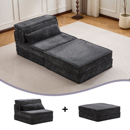 Compression Mahjong Sofa,Convertible Floor Sofa Bed,DIY Boneless Modular Sectional Sofa,No Assembly Required,Circle Fleece Fabric,Oversized Single Seater With 1 Pillow And 1 Ottoman,Dark-grey