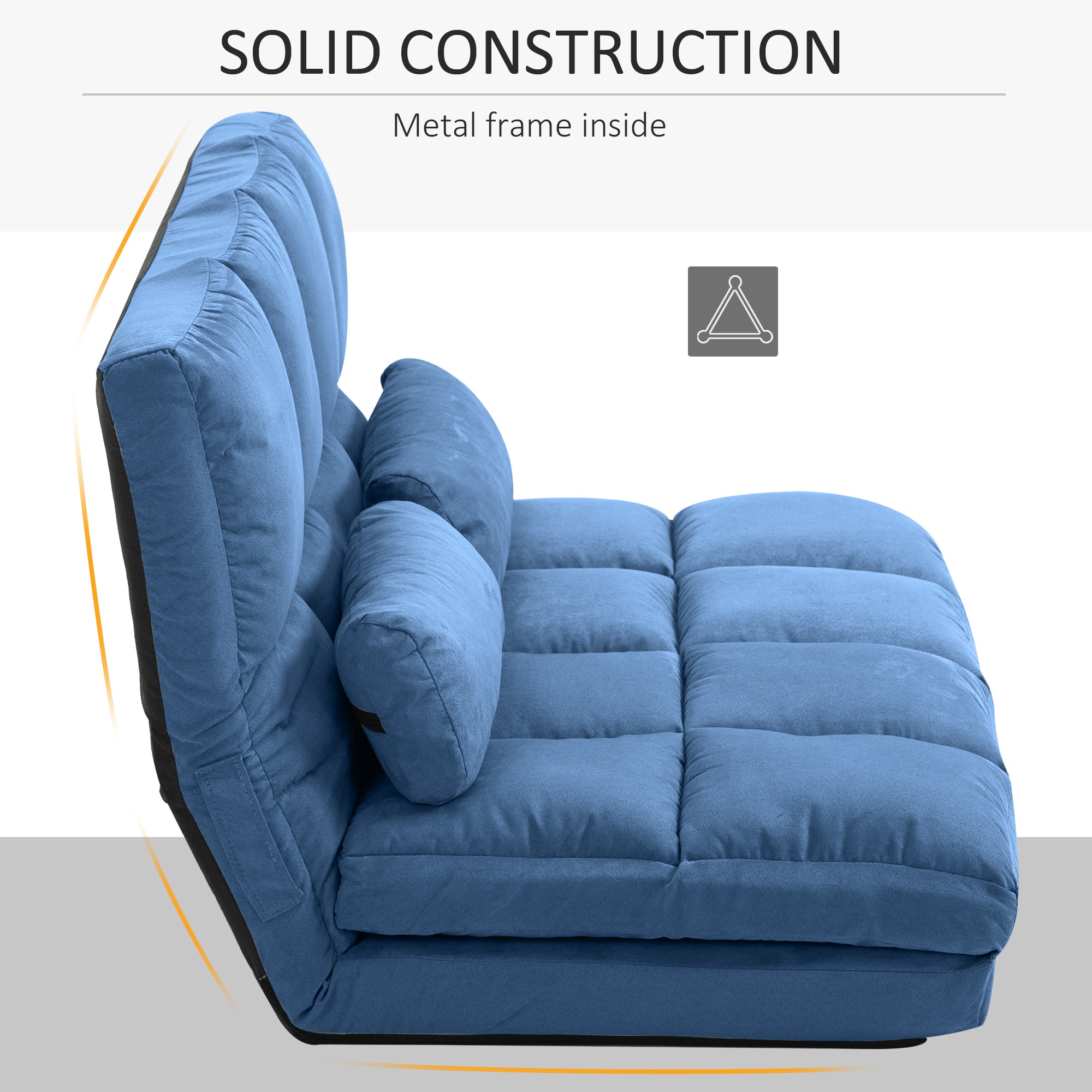 Grey Convertible Floor Sofa Adjustable Headrest