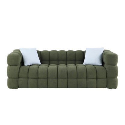 84.3 Length ,35.83inch Deepth ,human Body Structure For USA People, Marshmallow Sofa,boucle Sofa ,3 Seater, OLIVE GREEN BOUCLE
