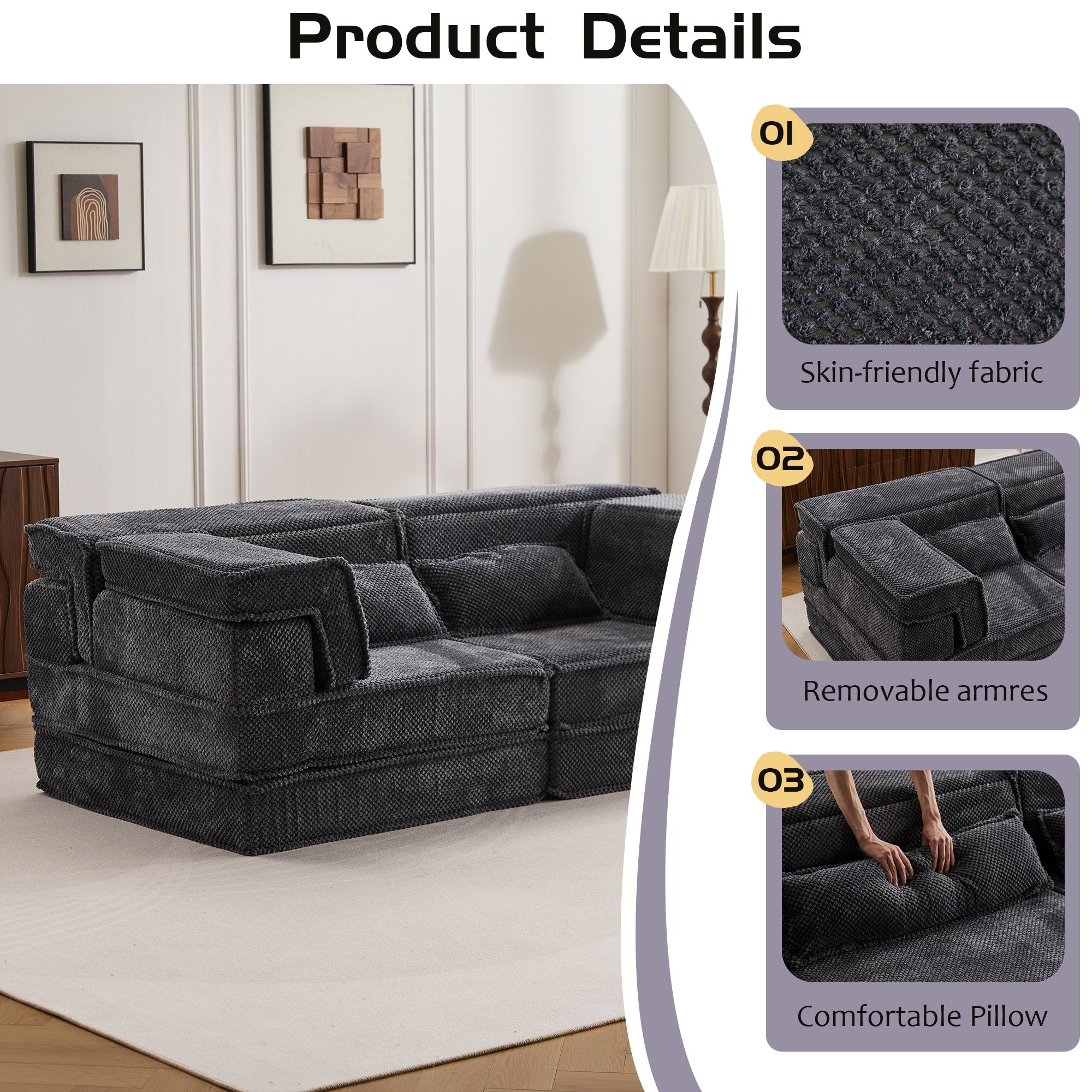 Dark Grey Modular Loveseat