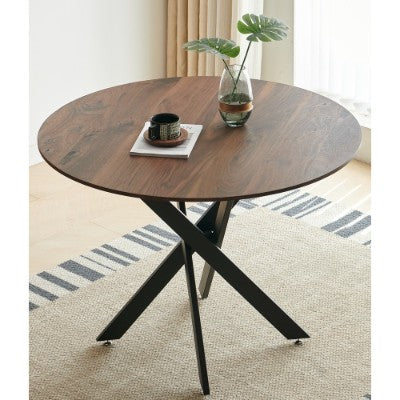 42.1MESA DE COMEDOR DE COLOR NEGRO Y MADERA Estilo Medio Siglo para 4-6 Personas con Tapa Redonda de MDF, Mesa de Comedor con Pedestal, Mesa Auxiliar, Mesa de Café de Ocio con Patas Cruzadas