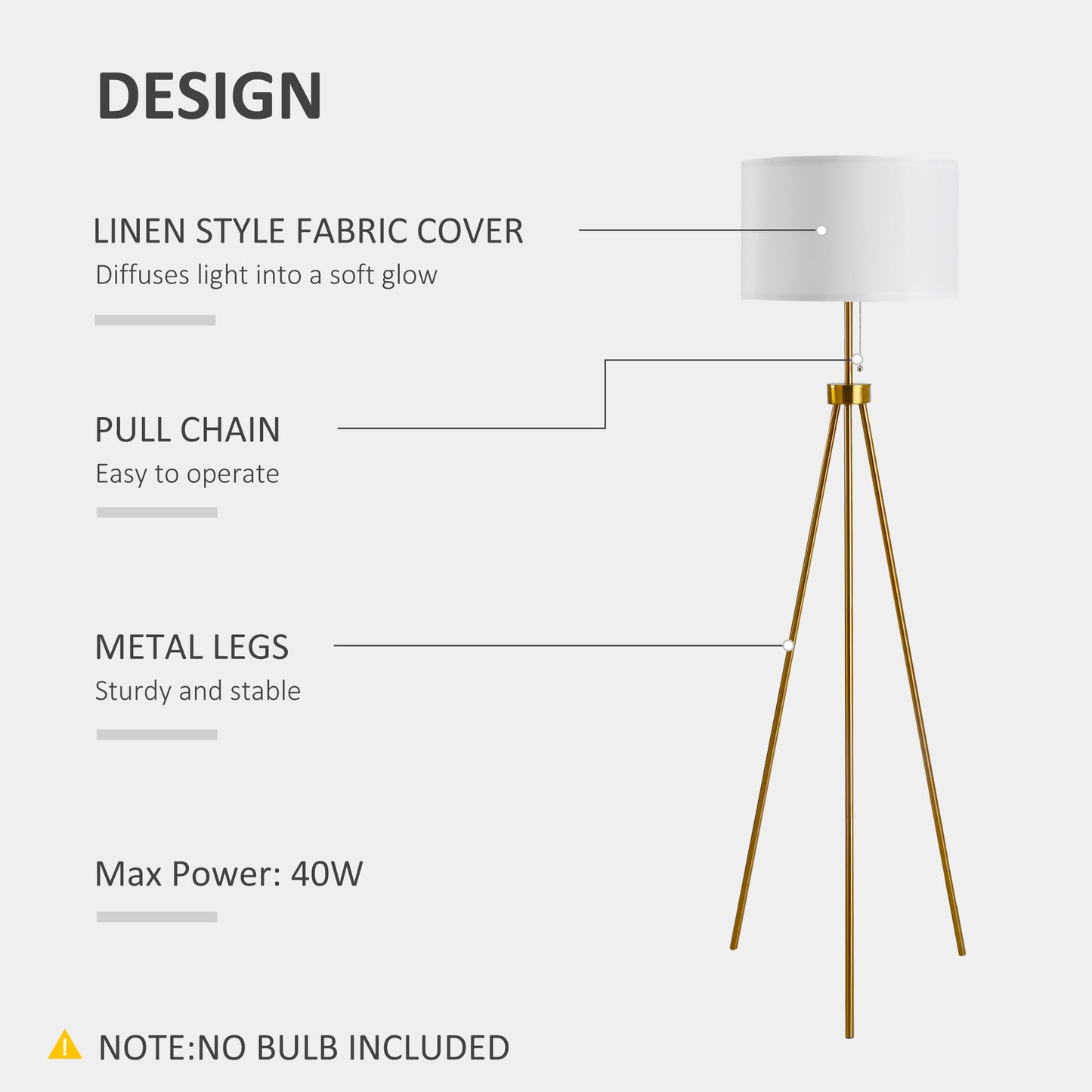 59.75" Tripod Floor Lamp with Pull Chain Standing