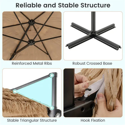 9.5ft Tropical-Style Outdoor Umbrella (Natural+Black) - 2-Tier Vented, Sun Protection, Backyard/Poolside Decor