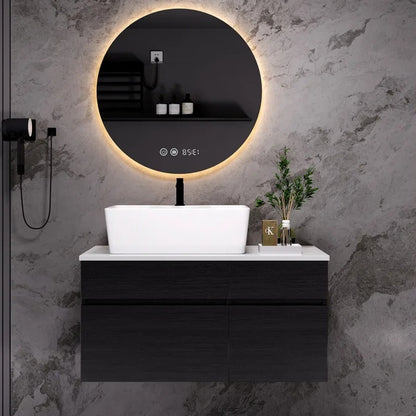 31.5 Inches Wall Mounted Single Bathroom Vanity With Engineered Stone Top