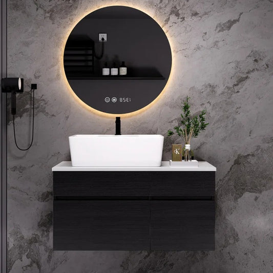 31.5 Inches Wall Mounted Single Bathroom Vanity With Engineered Stone Top