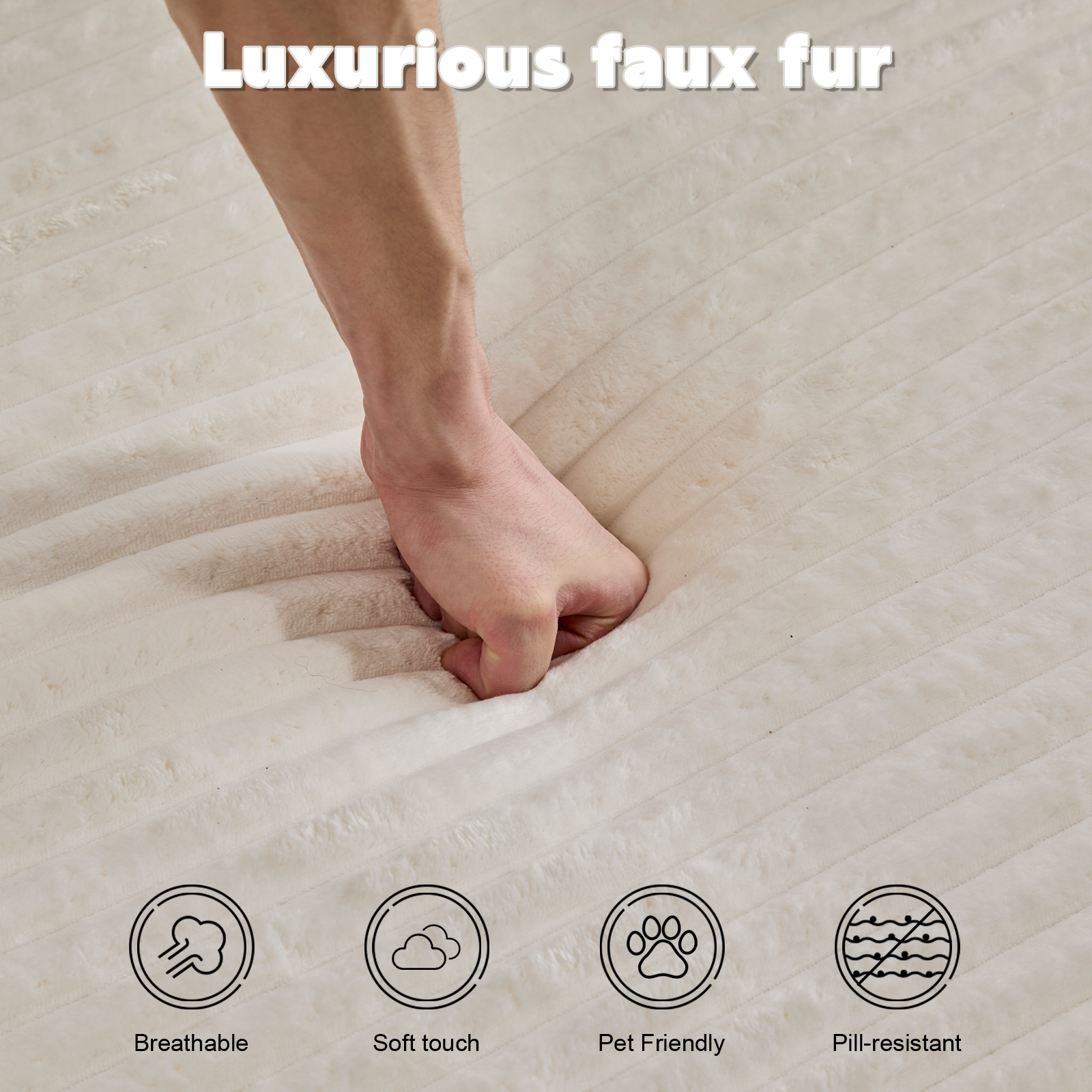 Silla Chaise Longue Sobredimensionada Sofá Nube Acogedor, Sofá Cama Abierto Moderno con Tapicería de Terciopelo Acanalado Mullido con 3 Cojines Decorativos y Reposabrazos Anchos para Sala de Estar, Sin Ensamblaje Requerido, Blanco