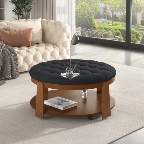 Linen Round Ottoman Table