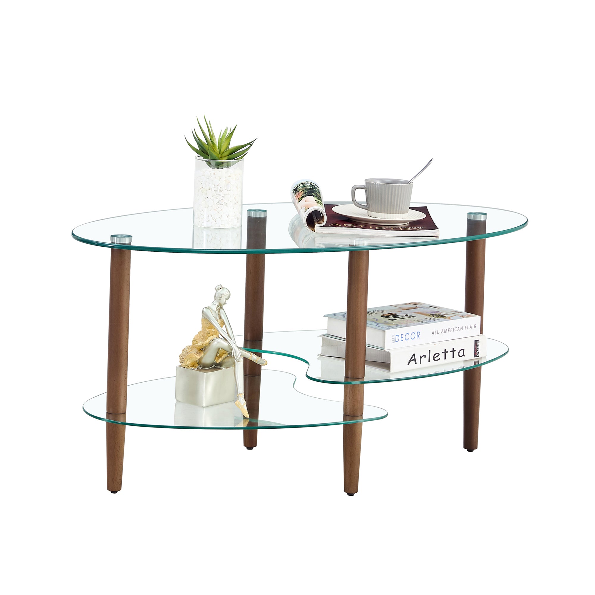 Glass Oval Coffee Table Clear Wood Legs